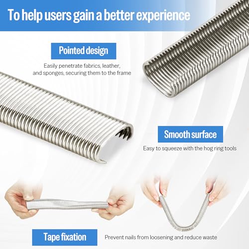 meite 15 Gauge 3/4" Hog Rings, 304 Stainless Steel Hog Ring Staples for SC7C Hog Ring Stapler, C Ring Staples for Construction Mesh, Livestock Fencing, Fishing Traps (2,000 Counts) 304 Stainless Steel-2,000 Counts