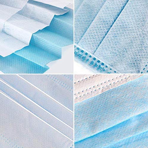 BigBig Home 100 pieces soft disposable face mask, 3-layer masks, dustproof, disposable protective masks, breathing masks with earrings, blue