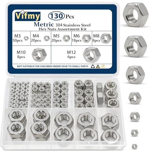 130 Pcs Metric Hex Nuts Assortment Kit and 150pcs SAE Hex Nuts Assortment Kit,304 Stainless Steel Standard Nut for Bolt