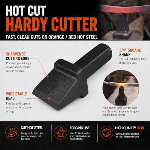 Blacksmith Anvil Hardy Tool Set, 3/4 Inch Hardy Shank Hot Cut Cutter and Turning Bending Scrolling Tool, Forge Tool Kit for Cutting Hot Steel, Making S Hooks, Scroll Work, Twisting and Metal Bending