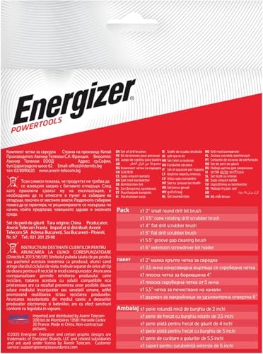 Energizer 6-Piece Drill Brush Attachment Set - Power Scrubber Cleaning Kit with 6" Extension Rod - Multi-Purpose Scrub Brushes for Bathroom, Shower, Tile, Grout & Car Cleaning, White