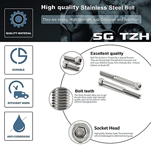 1/2-13 x 2 Socket Head Cap Screws Bolts, 20Pcs 304 Stainless Steel 18-8, Allen Socket Hex Drive, Full Thread, Bright Finish by SG TZH(with Hex Spanner)