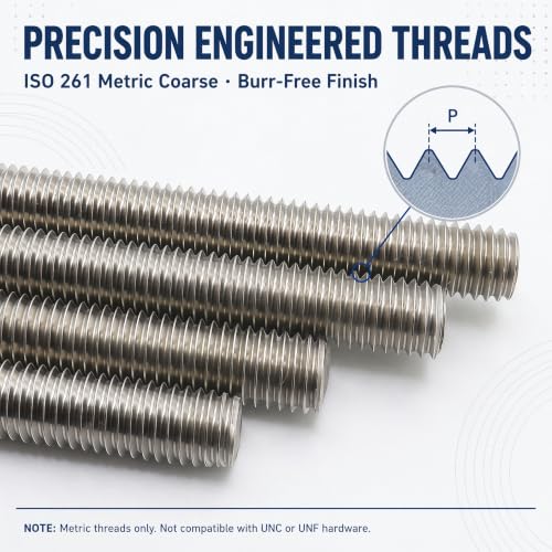 304 Stainless Steel Fully Threaded Rod, Metric All Thread Rod for HVAC, Construction, CNC, 3D Printer & DIY, Corrosion Resistant Threaded Bar, M8 x 300mm, 1.25mm Pitch, 4PCS
