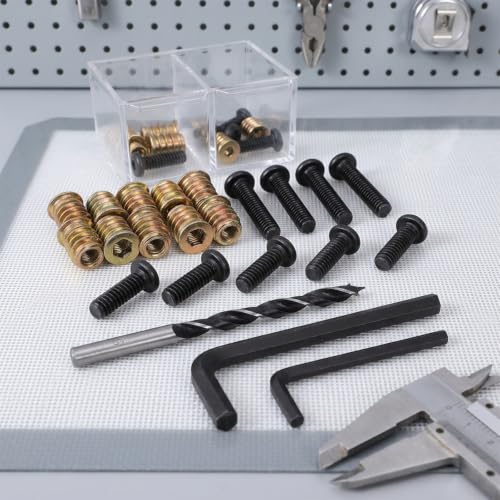 163-Piece 1/4"-20 Threaded Inserts for Wood Furniture, 80 Brass Insert Nuts, 40pcs 1/4"-20 x 3/4" Bolts, 40pcs 1/4"- 20 x 1-1/4" Bolts, Twist Drill Bit & 2 Wrenches, Complete Furniture Fastener Kit