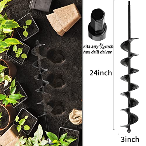 TCBWFY 3x24 Inch Auger Drill Bit for Planting - Easy Planter Garden Auger,TCBWFY Garden Auger Drill Bit for Planting 3x12inch,Solid Core Shaft Garden Auger Spiral Drill Bit