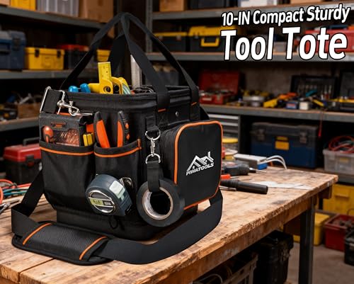 10" Compact Open-Top Tool Tote Bag, Hard Shell Tool Box 9.5"L x 9.5"W x 9.5"H