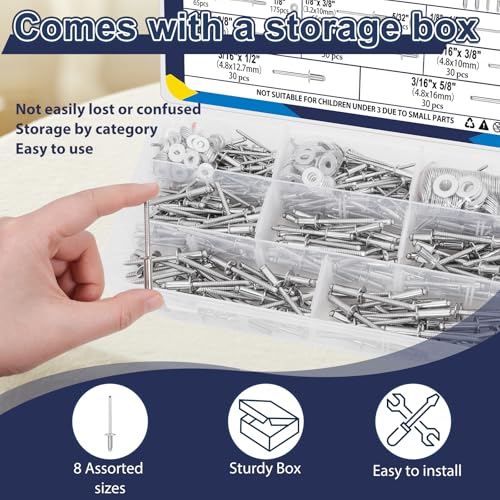 ZQZ 680Pcs Stainless Steel Pop Rivets Assortment Kit & 162 Pcs 3/16 Black Pop Rivets Assortment Kit (4 Sizes)