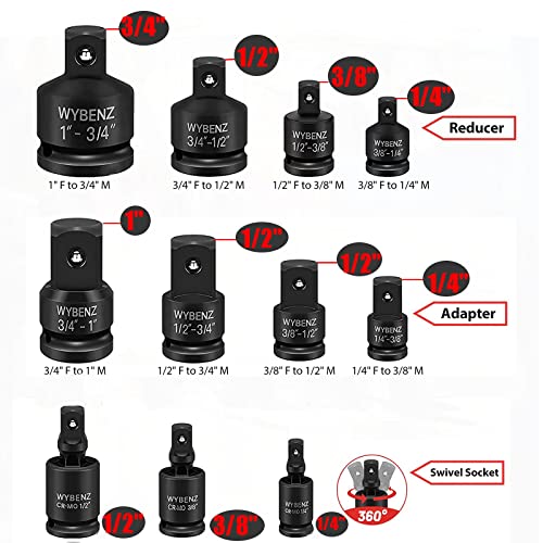 11PCS Impact Socket Adapter & Reducer Set 1/4" 1/2" 3/8" 3/4" Adapter 11 Pcs