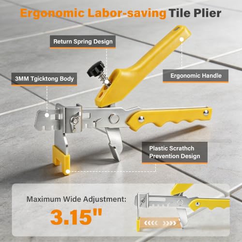 Tile Leveling System Kit with Tile Plier, 300Pcs 1/8" PP Tile Leveling Clips & 100Pcs Reusable Wedges, Lippage Control Tile Leveler Tools for Floor Wall Tile and Stone Installation