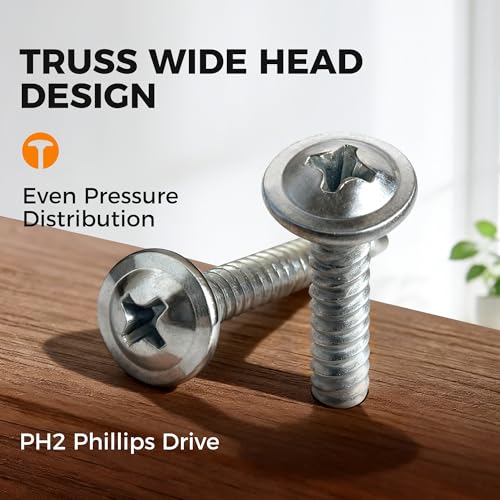 300 PCs #10 x 1-1/2 Truss Head Sheet Metal Screws - M4.8 x 38 Zinc Plated Phillips Drive Carbon Steel Wide Head Screws for Thin Metal #10x1-1/2" Silver 300