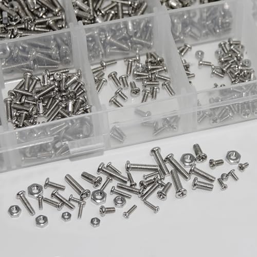 1110Pcs Metric Micro Screws & Nuts Kit, M1 M1.2 M1.4 M1.6 M2 M2.5 M1/1.2/1.4/1.6/2/2.5-1110 Pcs