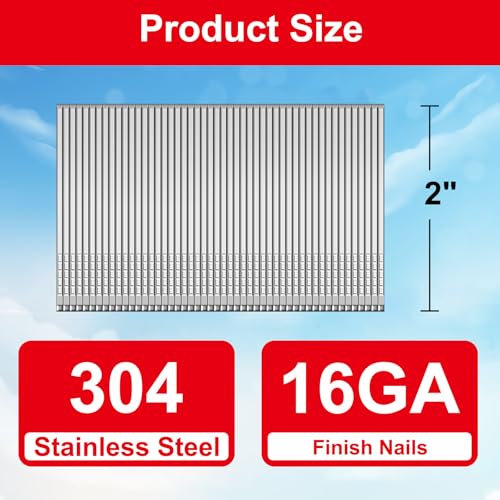 16 Gauge 2 Inch 304 Stainless Steel Straight Finish Nails, 1800 Pack 2 inch--1800 pcs