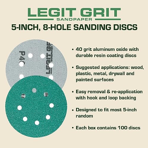 5 inch Sand Paper Disc, 8-Hole, 40 Grit, 100 Pack Coarse