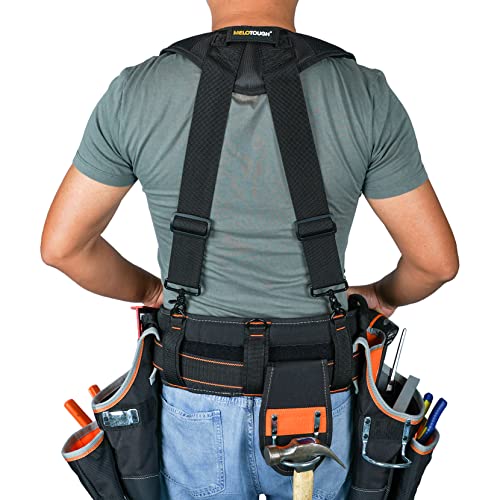 MeloTough Magnetic Suspenders Tool Belt Suspenders with Large Moveable Phone Holder+ Funny Tool Belt Suspender for Men Belt Suspenders Heavy Duty Big and Tall Padded Work Suspenders with Mutil Pockets