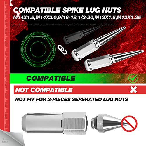 M14x1.5 Spike Lug Nuts for Chevy Silverado 1500 F-150 Ram 1500,24PCS 4.4" Tall Conical Bulge Seat 14mmx1.5 Solid Black Spiked Lug Nuts with 2 Socket Keys Wheel Accessories for Sierra 1500 Expedition