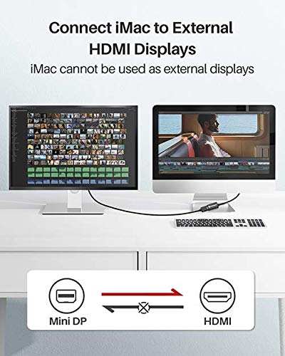 IVANKY 4K Active Mini DisplayPort to HDMI Adapter, 4K@60Hz, Thunderbolt 1&2 to HDMI [0.24m/0.65FT, Super Slim] Mini DP to HDMI Adapter for MacBook Air/Pro, Surface Pro/Dock/Book, Monitor, Projector 1 Pack-Black