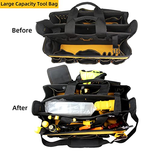MELOTOUGH Utility Tool Tote bag Tool Organizer Bags + Electrician Tool Bag with shoulder strap, HAVC Tool bag, Open Top Tool Carrier with plastic tray(18 inch)