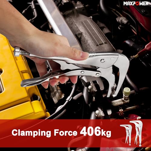 MAXPOWER 2PCS 90 degree Offset Long Nose Locking Pliers 7 inch and 10 inch 7" 10"