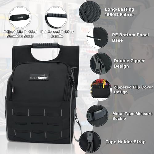 MELOTOUGH Electrician Tool Pouch with Shoulder Strap, Zippered Flip Cover Tool Pouch Bag with Multiple Storage Pockets for Electricians, Technicians, Maintenance Grey