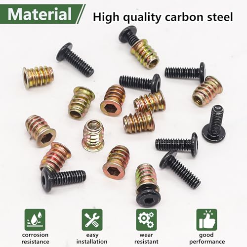 30 Sets 1/4-20 x 3/4" Furniture Screw Threaded Wood Inserts + 30Pcs 1/4 Inch Fender Bolts and U-Nut Clips Kit