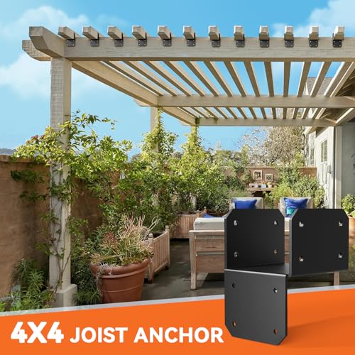 4Pcs 4x4 Joist Anchor Connector - Heavy Duty Steel Post Cap Tie Brakcet, 16 Gauge Carbon Steel 4x4 Post Connector Brackets, Post to Beam Connector Fits 2x4 Lumber(Actual Size 3.5"x3.5") 4 pcs
