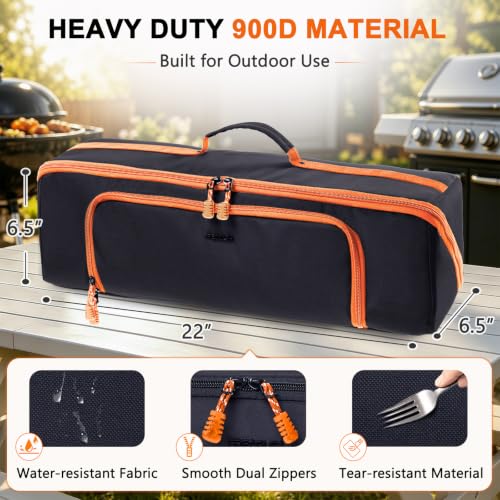 22" Grill Tool Storage Bag, BBQ Utensil Organizer for Blackstone Griddle Black/Orange 22" - Style B