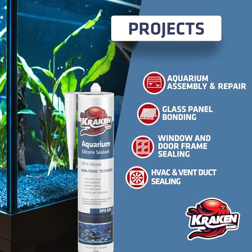 Kraken Bond Aquarium Silicone Sealant Clear - (2x10.1 fl. oz.) 100% Waterproof Aquarium Safe Silicone, Non-Toxic Fish Tank Safe Sealant, Fast Curing and Strong Adhesion, 2 Pack