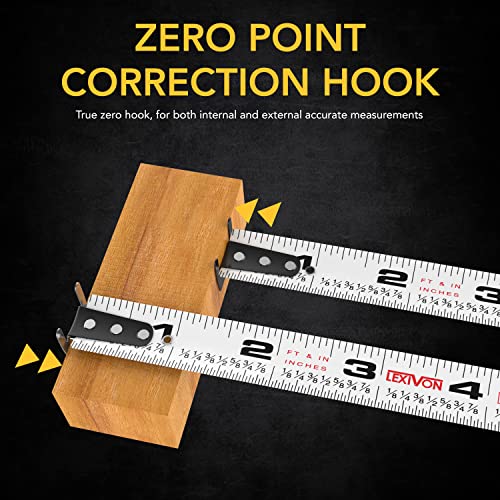 LEXIVON [4-Pack] 16Ft/5m DuaLock Tape Measure | 1-Inch Wide Blade with Nylon Coating, Matte Finish White & Yellow Dual Sided Rule Print | Ft/Inch/Fractions/Metric (LX-207X4) 16 ft / 5 m (pack of 4)