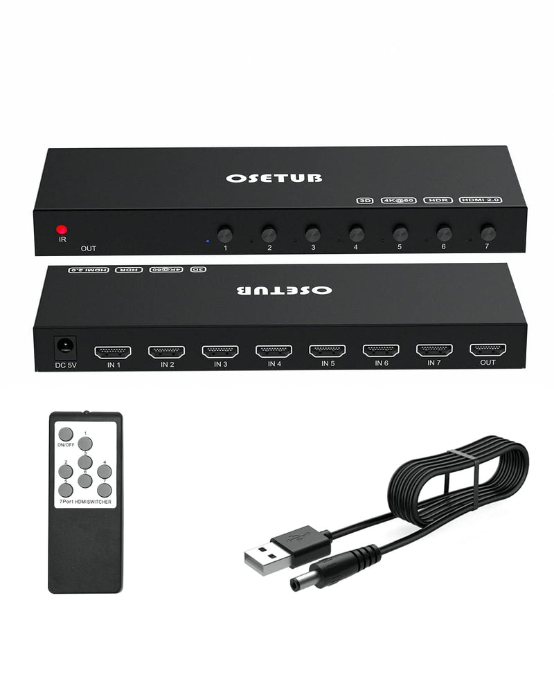 4K@60Hz 7 in 1 Out HDMI Switch, 4K HDMI 2.0 Switch with Remote Control, Support HDR & HDCP 2.2 & Full 3D for PS4 Xbox Apple TV Fire Stick Ideal for Home Theater and Office Use 4K@30Hz 7 in 1 Out HDMI Switch