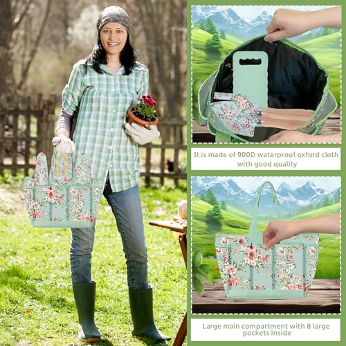10-Piece Floral Garden Tools Set with Tote Bag, Heavy Duty Gardening Kit with Pruning Shears, Trowels, Rake, Sprayer, Kneeling Pad & Gloves - Gift for Women, Gardener, Mother's Day