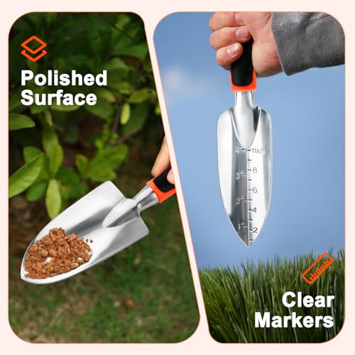 Garden Shovel Trowel Garden Tool Set, 2 Pack Heavy Duty Gardening Tools Set Include Wide Garden Trowel + Garden Tools 10 Pack Floral Pattern Garden Tool Set with Tote Bag