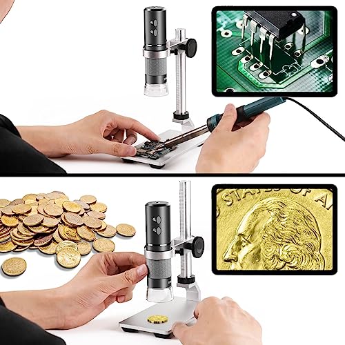 4K WiFi Microscope with Professional Stand for iPhone Android PC, 50-1000X Digital USB Microscope Wireless HD Camera for All Mobile Phones iPad Android Tablet Windows Mac Chrome Linux | Endoscope HD camera for all phones, iPhone, iPad, Android tablet, ...