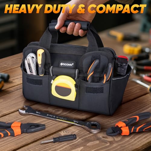 TICONN Tool Pouches with Zipper (6 Pack Combo) + Heavy Duty Tool Bag with Multi-Pockets (12" Standard Base)