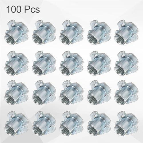 HARFINGTON M10x17mm T-Nuts 4 Pronged Tee Nut 0.96" x 0.67" Fully Thread Carbon Steel Inserts for Wood, Rock Climbing Holds, Cabinetry, Furniture 100pcs M10x17mm, 24.5mm