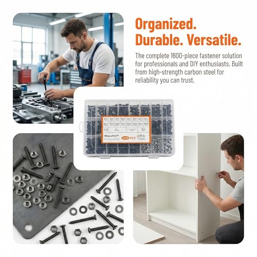 1600Pcs M3 Screw Kit, 12.9 Grade Alloy Steel Hex Socket Button & Cap Head Metric Screw Assortment M3 Bolts and Nuts Washers Kit Black Small Machine Screw Set for 3D Printing
