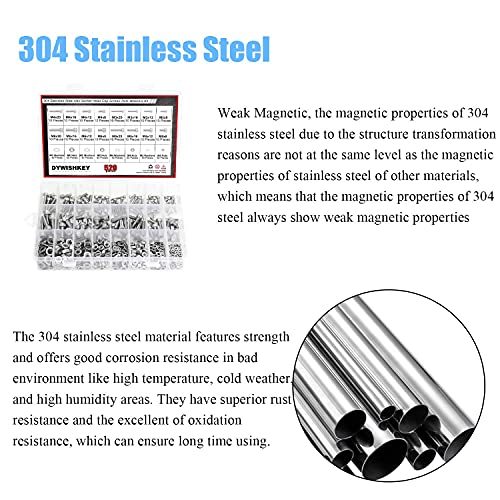 DYWISHKEY 520 PCS M3 M4 M5 M6, 304 Stainless Steel Hex Socket Head Cap Bolts Screws Nuts Washers Assortment Kit with Hex Wrenches Socket Head Screws