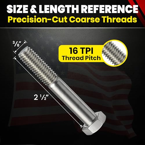 Chenango Supply 3/8-16 x 2-1/2" Stainless Steel Hex Head Bolts 3/8-16 X 2-1/2"