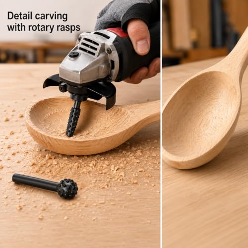 5Pcs Wood Carving Disc Set for 4-4.5 Inch Angle Grinder, Carbon Steel Wood Grinding Wheel with Stump Grinder Disc & Polishing Sandpaper for DIY Woodworking