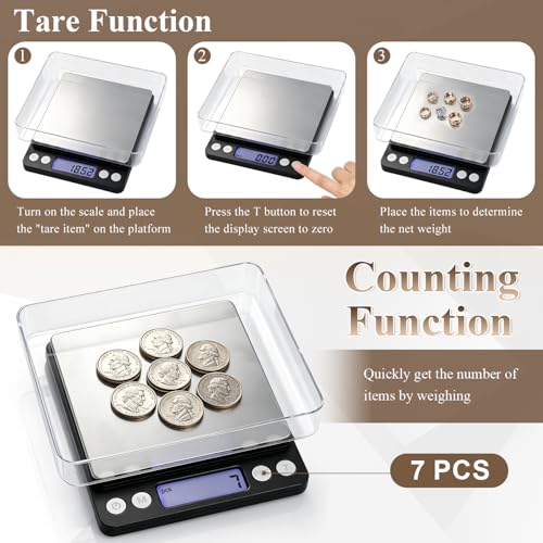 Digital Jewelry Scale, 500g x 0.01g High Precision Gold Scale, Portable Gram Scale with LCD Display, Tare Function, PCS Counting, Professional Small Scale for Jewelers Collectors Pawn Shops