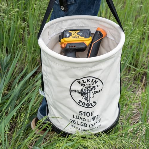 Klein Tools 5109 Canvas Bucket, Wide-Opening Straight-Wall Tool Bucket is Made of No. 6 Canvas with Black Molded Bottom, 75-Pound Load Rated Standard
