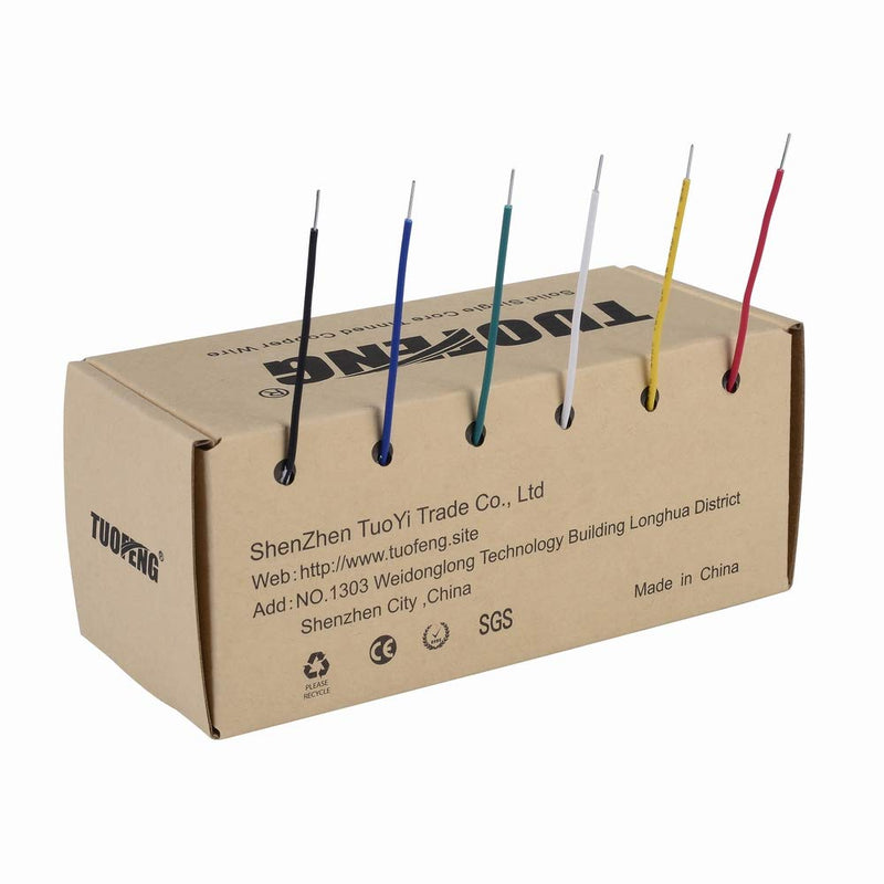 TUOFENG 22 awg solid wire, solid wire kit, each color 9 meter spool, 22 gauge jumper wire lay-up wire kit 22AWG single copper core wire set