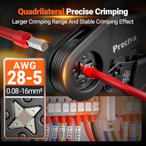 Preciva Ferrule Crimping Tool Kit - AWG 28-5 (0.08-16mm²) Self-Adjustable Ratchet Ferrule Terminals Crimping Tool, Quadrilateral Ferrule Crimper with 1500Pcs Ferrules Connectors Ferrule Crimper & Connectors