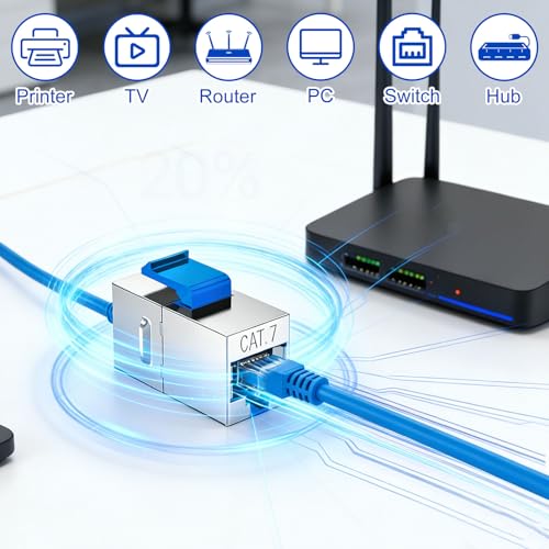 RJ45 Coupler Cat7 10 Gigabit LAN Cable Extension Pack of 8 | Mini Network Cable Connector Coupling for Cable Extension Coupler Compatible Cat7 Cat6A Cat6 Cat5e