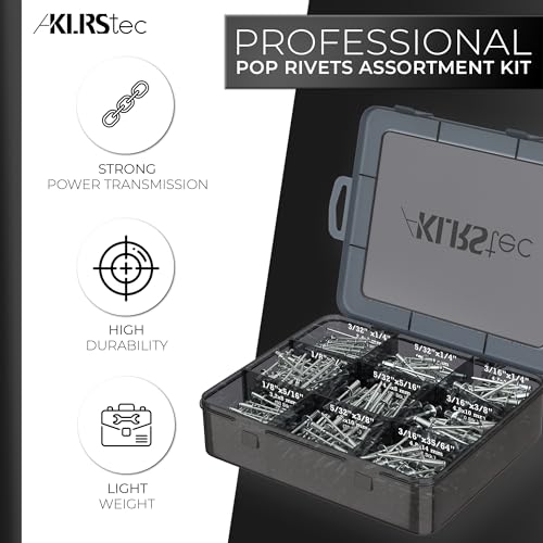 KLRStec Professional Rivet Gun & Rivet Assortment Bundle | Rivet Tool Kit with 120 Pop Rivets, 4 HSS Drills & 500pcs Aluminum Rivets (3/64“ 1/8“ 5/32“ 3/16“) | Complete Set for Blind Rivet Processing