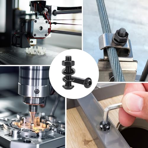 655PCS M6 Bolt Assortment Kit, M6 x 10/12/14/16/20/25/30/35mm Button Head Hex Socket Cap Screws Nuts Bolts Washer Assortment Kit 10.9 Grade Alloy Steel Black Oxide M6 655PCS Button Black