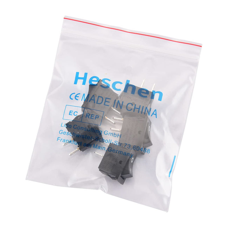 Heschen Pack of 5 Black Rectangular Rocker Switch ON-OFF SPST 2 Position 2 Terminal 6A 250VAC/125VAC UL VDE