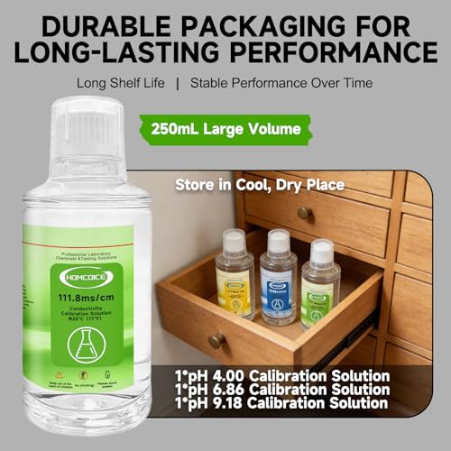 TDS and EC Calibration Solution Kit 250ml 3 Solutions (1413µS/cm, 12.88mS/cm, 111.8mS/cm) High Precision Buffer Solutions for Conductivity and TDS Meters