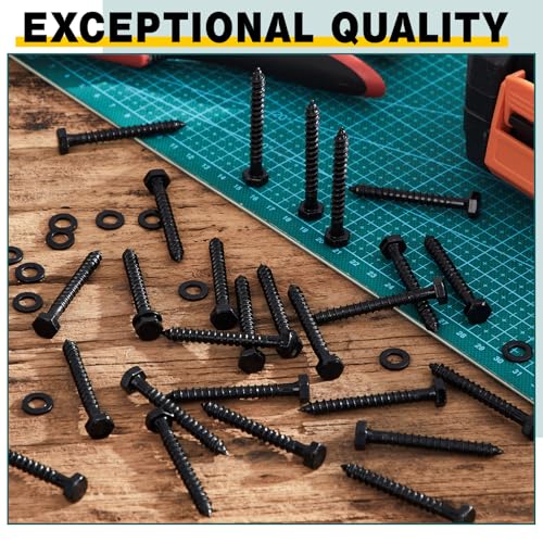 50 Sets 3/8" x 2" Hex Head Lag Bolts Heavy Duty Wood Lag Screw Carbon Stainless Steel with Washers Partially Threaded Hexagon Head Screws Zinc Plated(Black) 3/8" X 2" Black 50