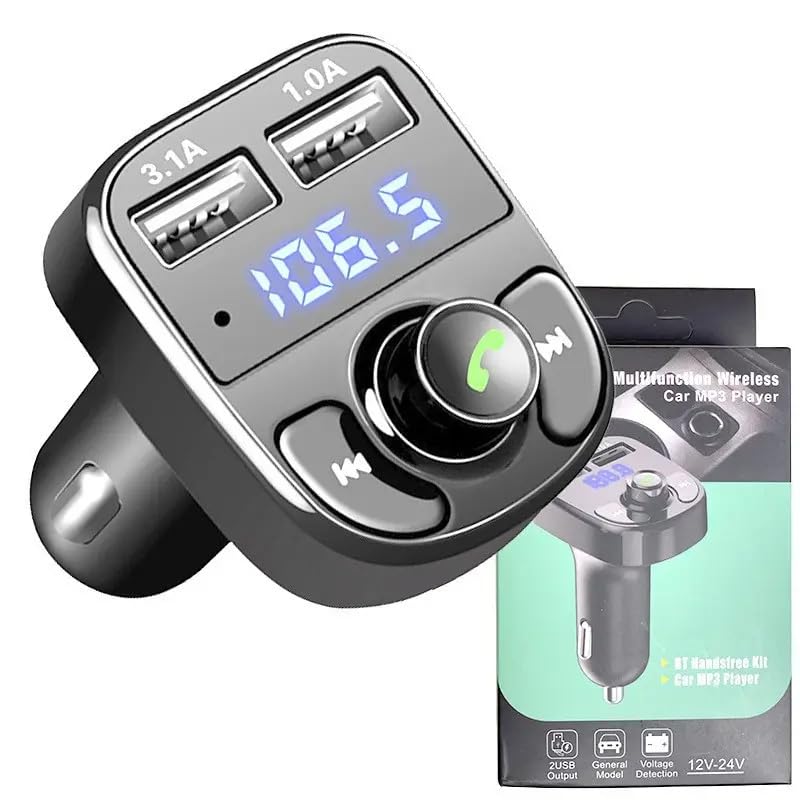 Handsfree Call Car Charger,Wireless Bluetooth FM Transmitter Radio Receiver,Mp3 Audio Music Stereo Adapter,Dual USB Port Charger Compatible for All Smartphones.