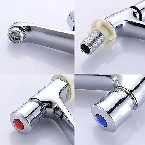 Pair Bathroom Sink Taps 1/2 Hot Cold Mixer Non Concusive Push Button Self Closing Lever Basin Tap Set Chrome Twin Press Water Toilet Faucet